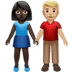 👩🏿‍🤝‍👨🏼 woman and man holding hands: dark skin tone, medium-light skin tone display on Apple